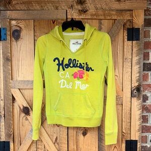 VTG Hollister Women's Lime Green Hoodie CA DelMar floral graphic size S